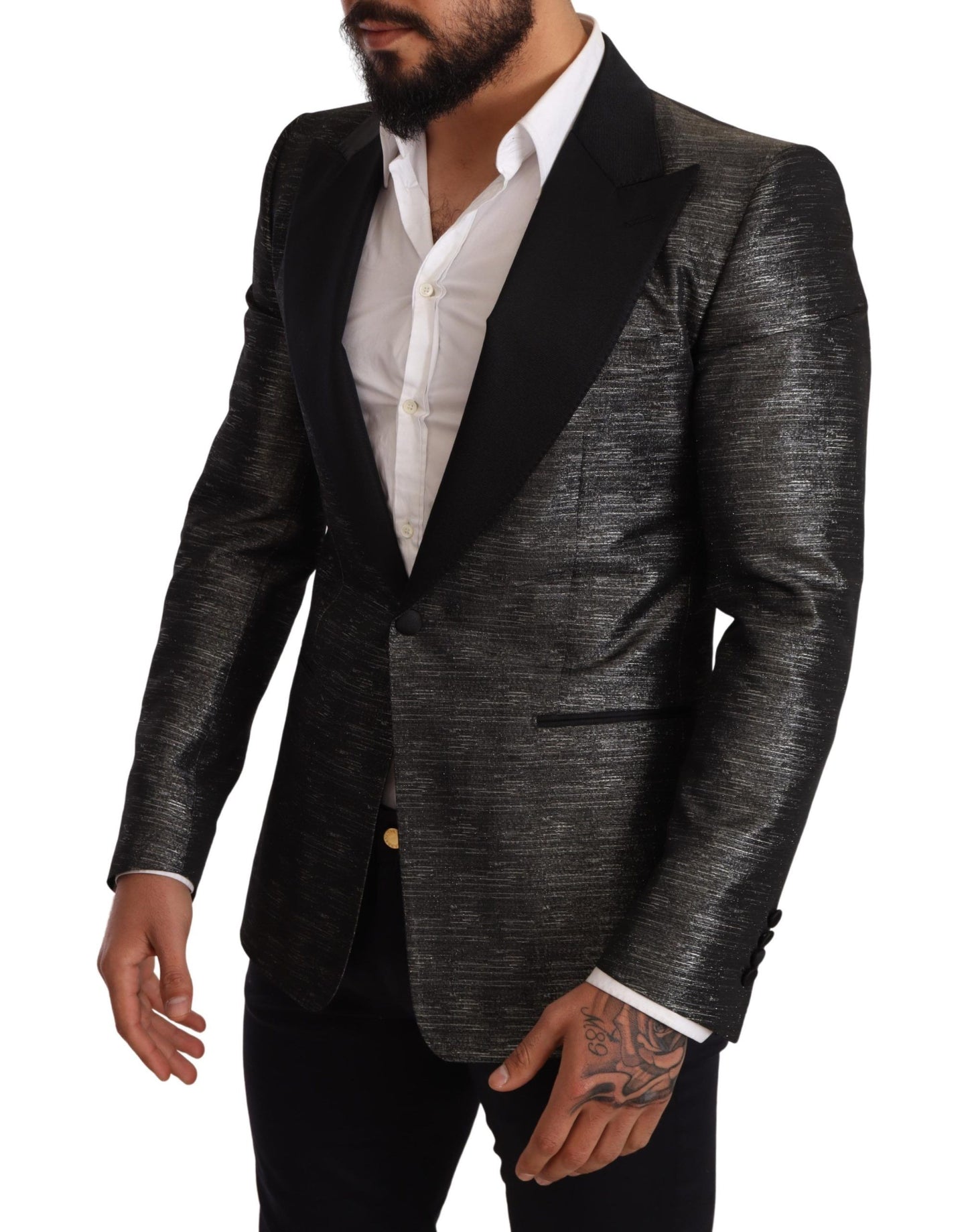 Dolce &amp; Gabbana Metallic grey jacquard blazer in slim fit