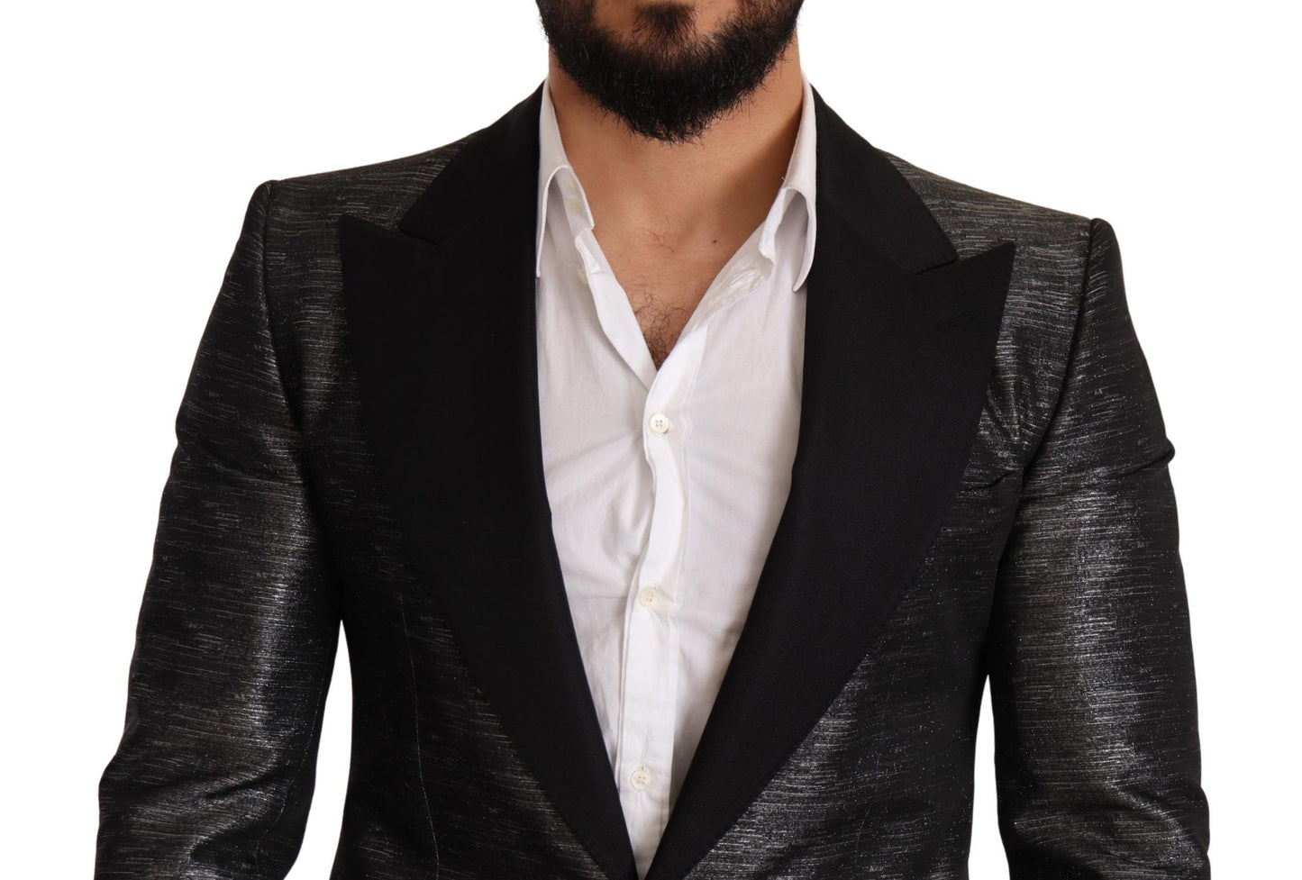 Dolce &amp; Gabbana Metallic grey jacquard blazer in slim fit