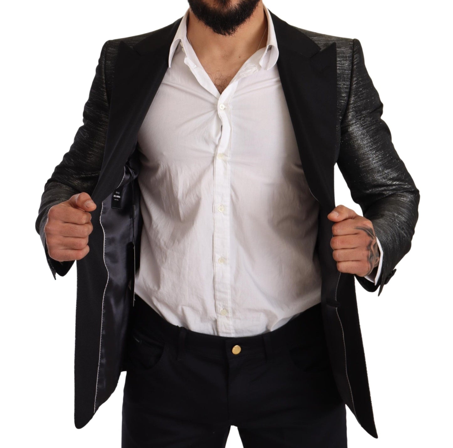 Dolce &amp; Gabbana Metallic grey jacquard blazer in slim fit