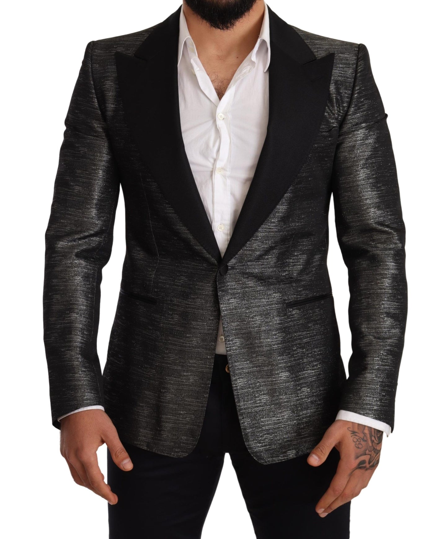 Dolce &amp; Gabbana Metallic grey jacquard blazer in slim fit