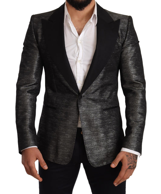 Dolce & Gabbana Metallisch grauer Jacquard-Blazer in schmaler Passform