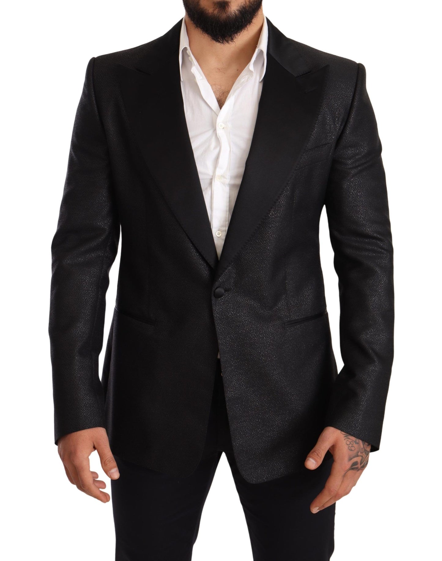 Dolce & Gabbana Elegante Schwarz Metallic Slim Fit Blazer Jacke