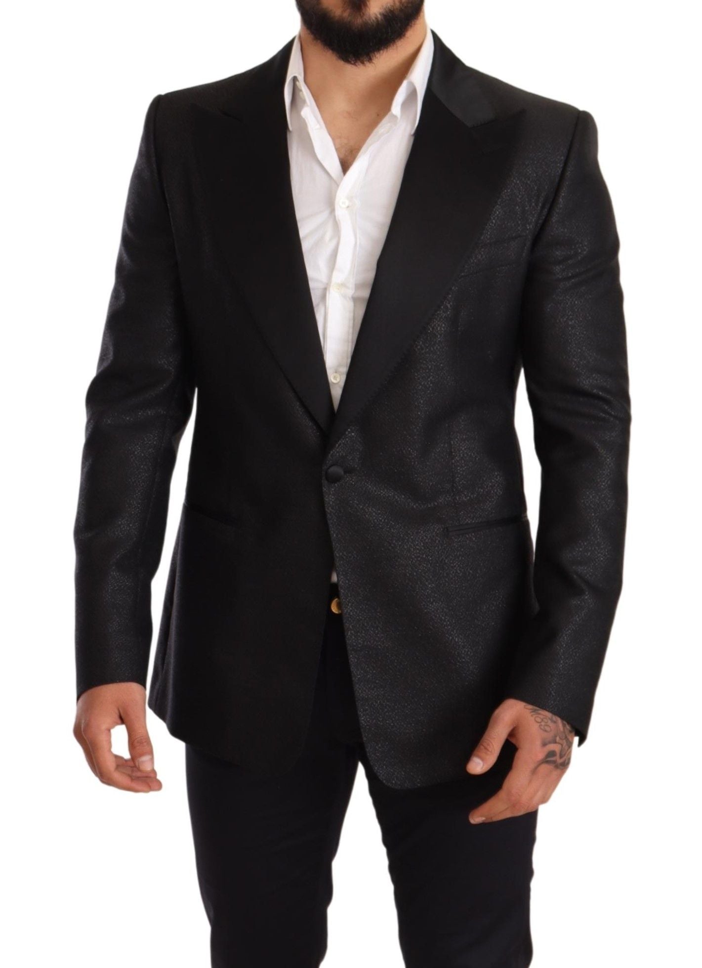 Dolce & Gabbana Elegante Schwarz Metallic Slim Fit Blazer Jacke