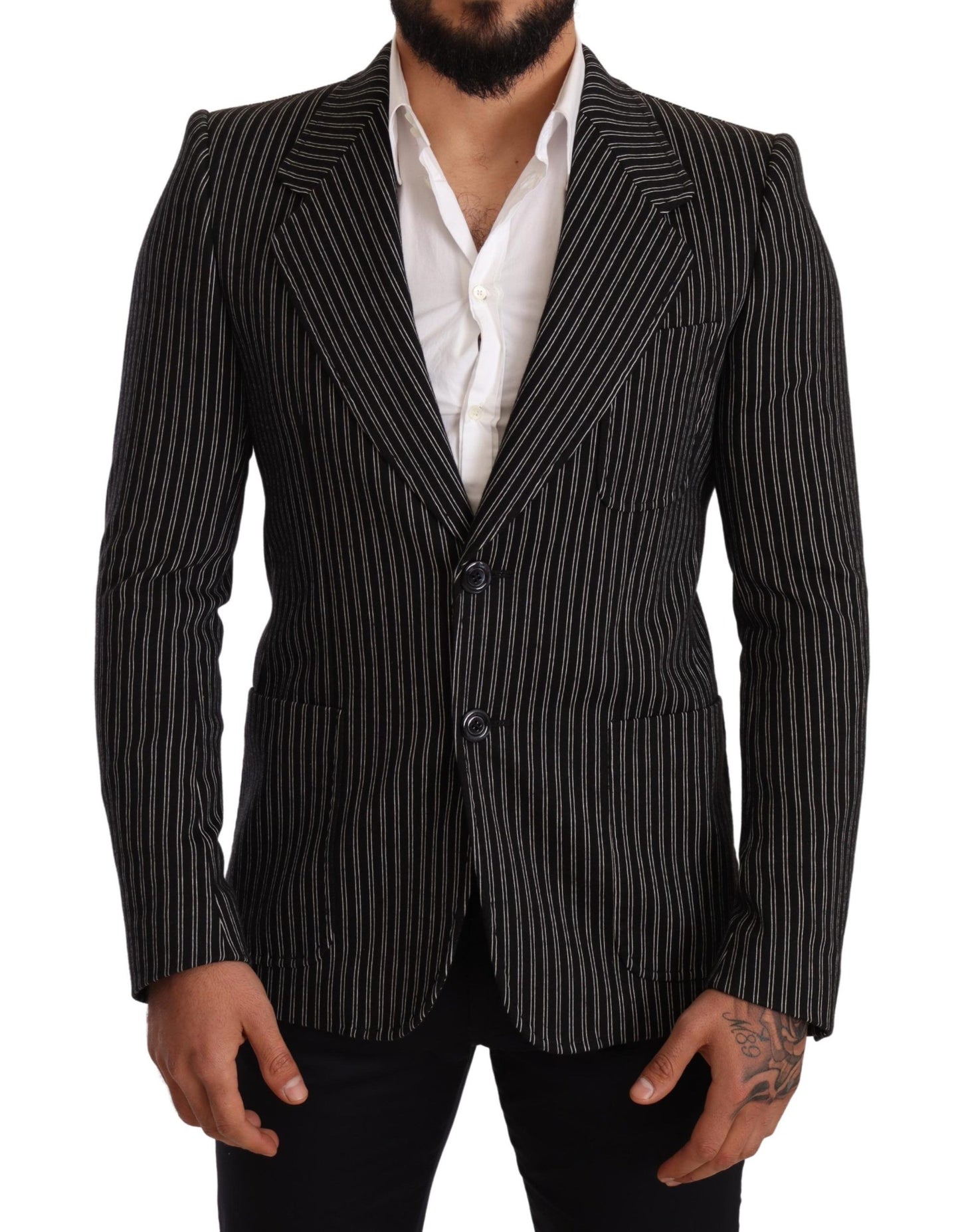 Dolce & Gabbana Eleganter schwarz gestreifter Blazer aus Schurwolle