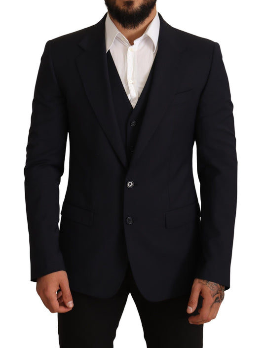 Dolce &amp; Gabbana Elegant dark blue wool blend martini suit