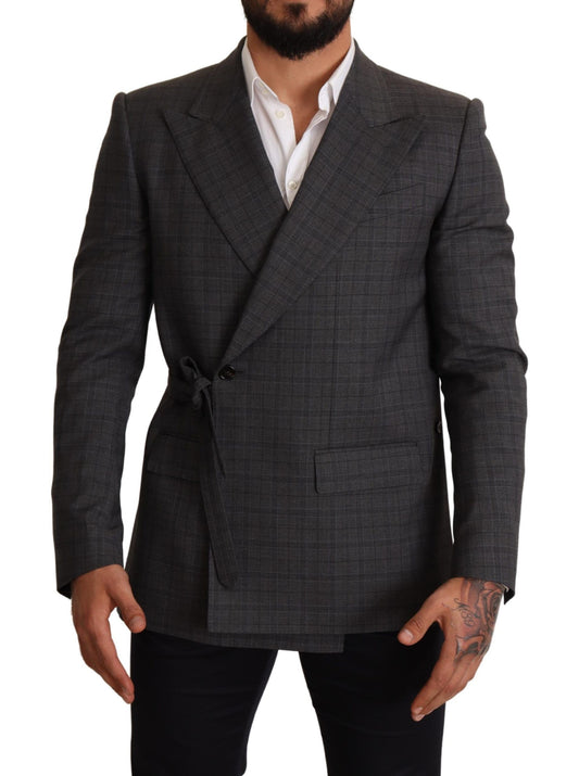 Dolce &amp; Gabbana Chic grey checked martini blazer in slim fit and double breasted