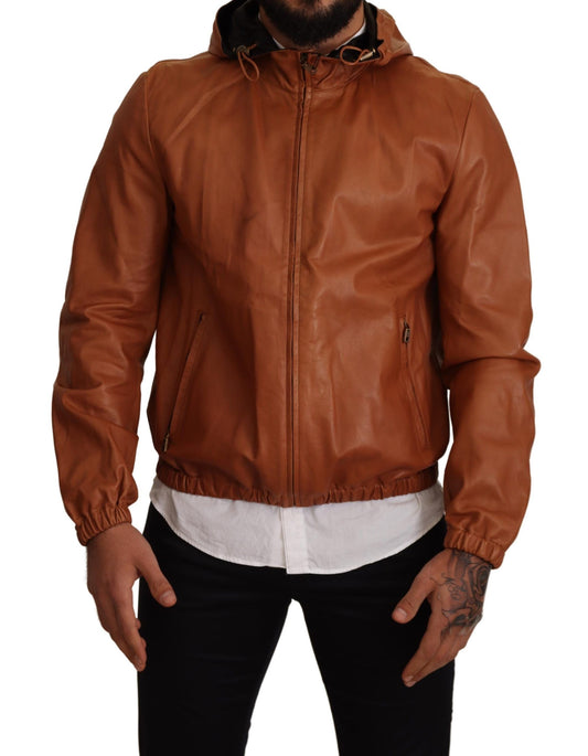 Dolce &amp; Gabbana Elegant brown leather bomber jacket