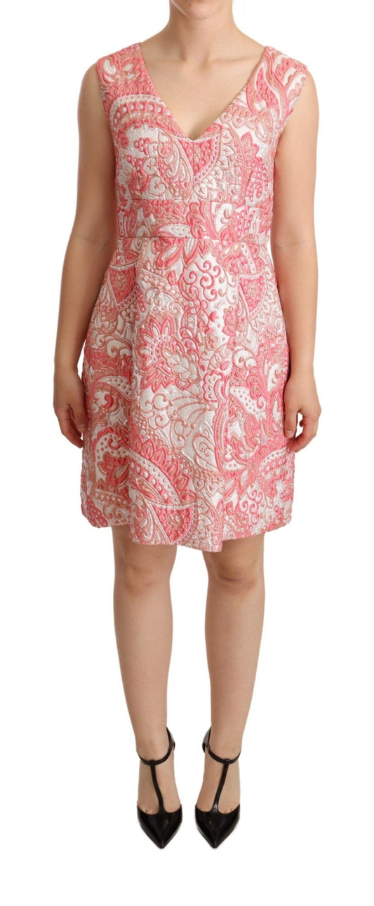 Dolce &amp; Gabbana Elegant Pink Jacquard Floral Coat Dress