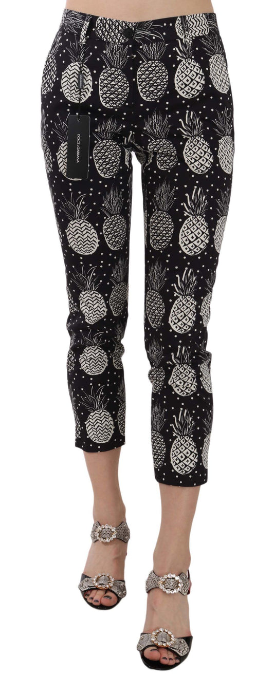 Dolce & Gabbana Schicke Schwarze Ananas Print Skinny Capri-Hose