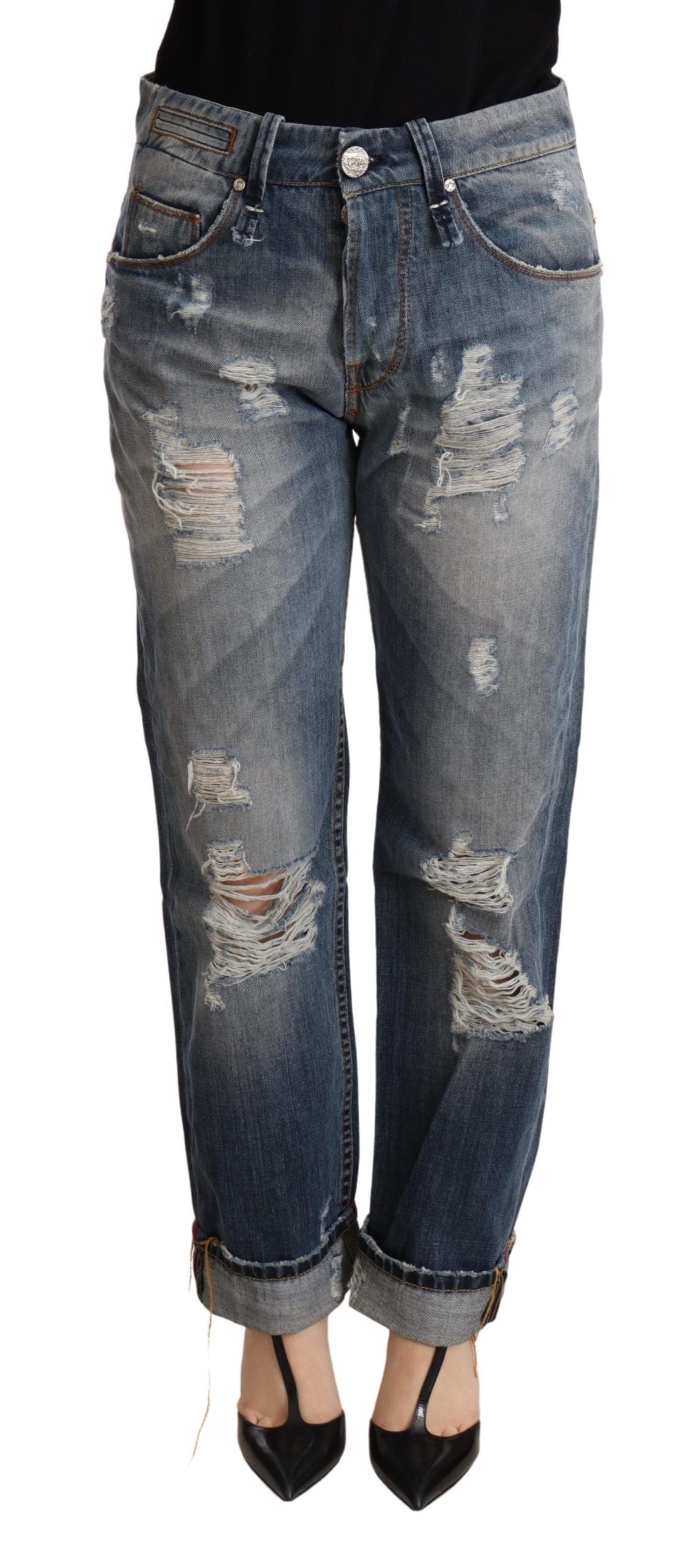 Acht Authentische Baggy Denim Jeans mit mittlerer Taille