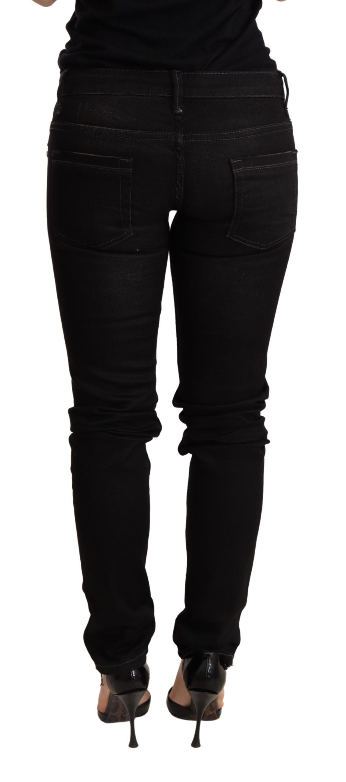 Kahdeksan Chic Black Skinny Denim matala vyötärö