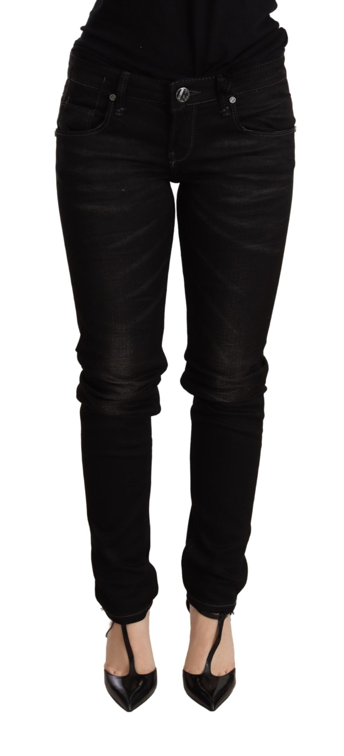 Kahdeksan Chic Black Skinny Denim matala vyötärö