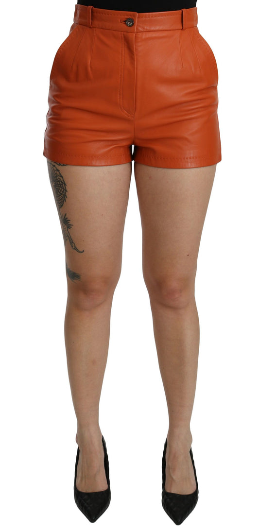 Dolce & Gabbana Schicke orangefarbene Leder-Hotpants mit hoher Taille