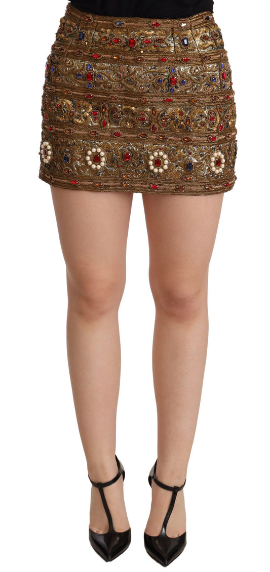 Dolce &amp; Gabbana Gold-Embellished High-Waisted Mini Skirt