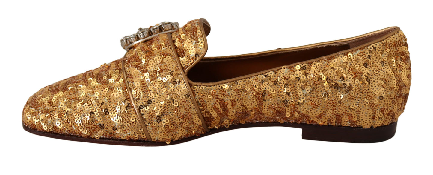 Dolce &amp; Gabbana Elegant Gold Sequin Crystal Flats