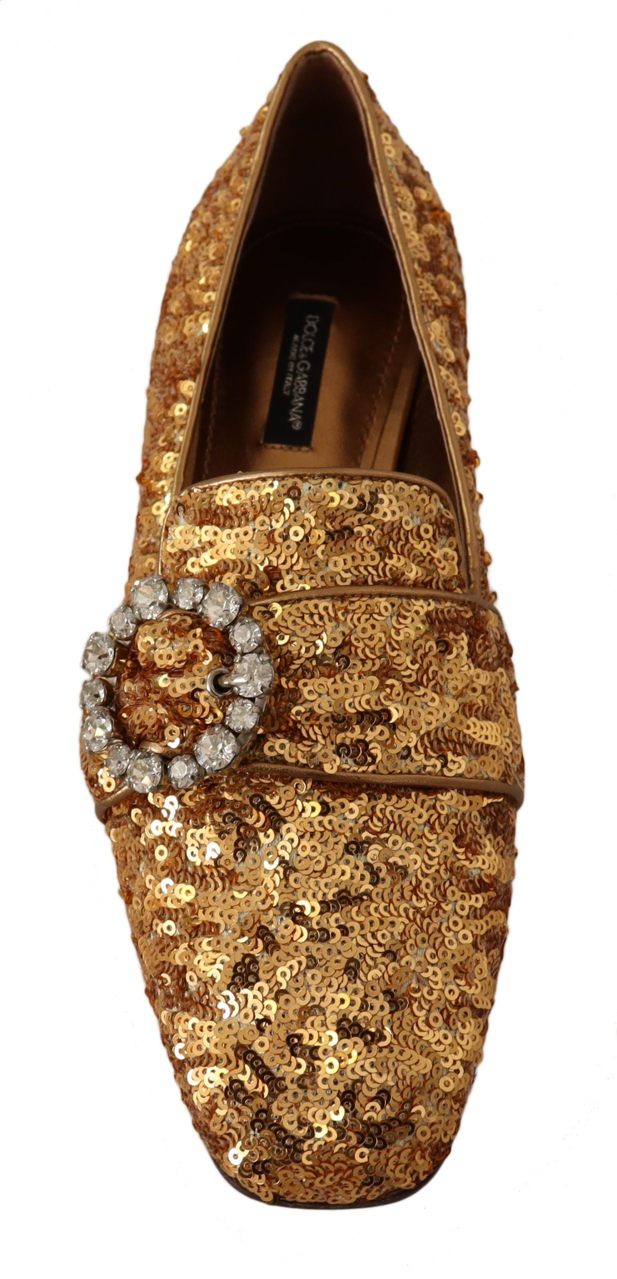 Dolce &amp; Gabbana Elegant Gold Sequin Crystal Flats