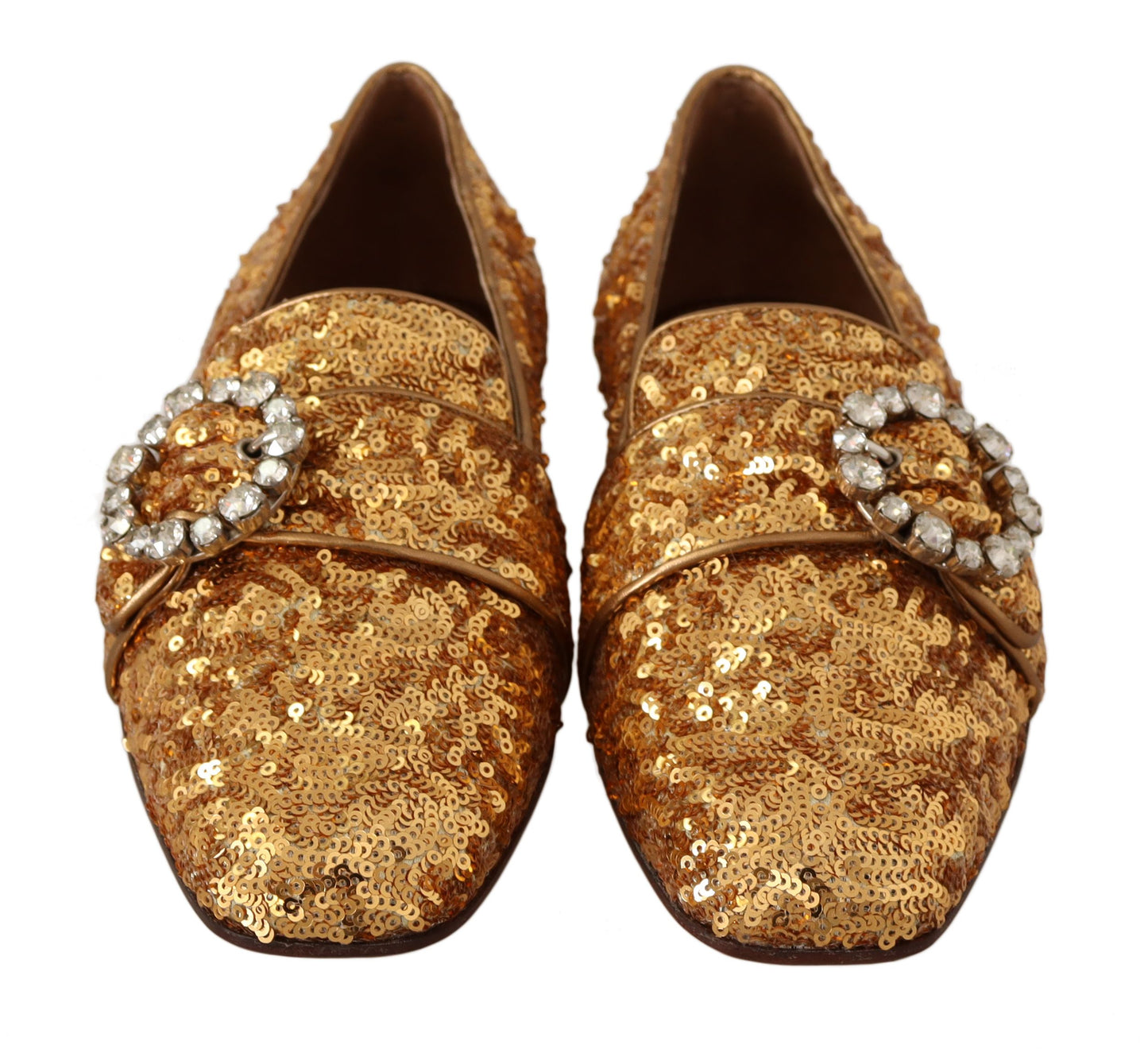 Dolce &amp; Gabbana Elegant Gold Sequin Crystal Flats