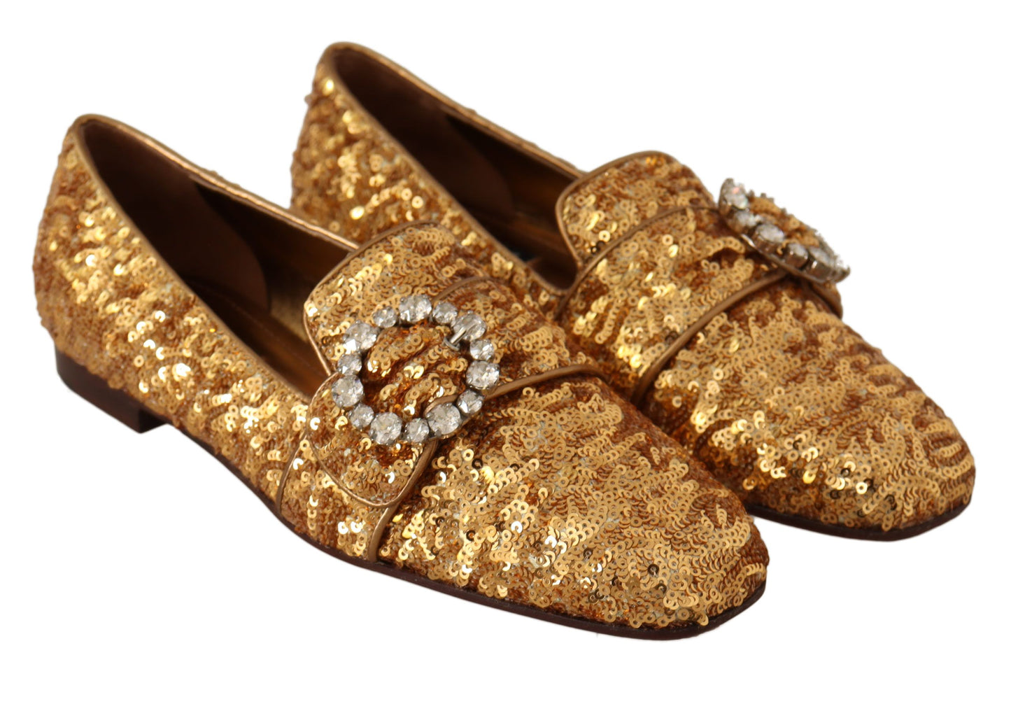 Dolce &amp; Gabbana Elegant Gold Sequin Crystal Flats