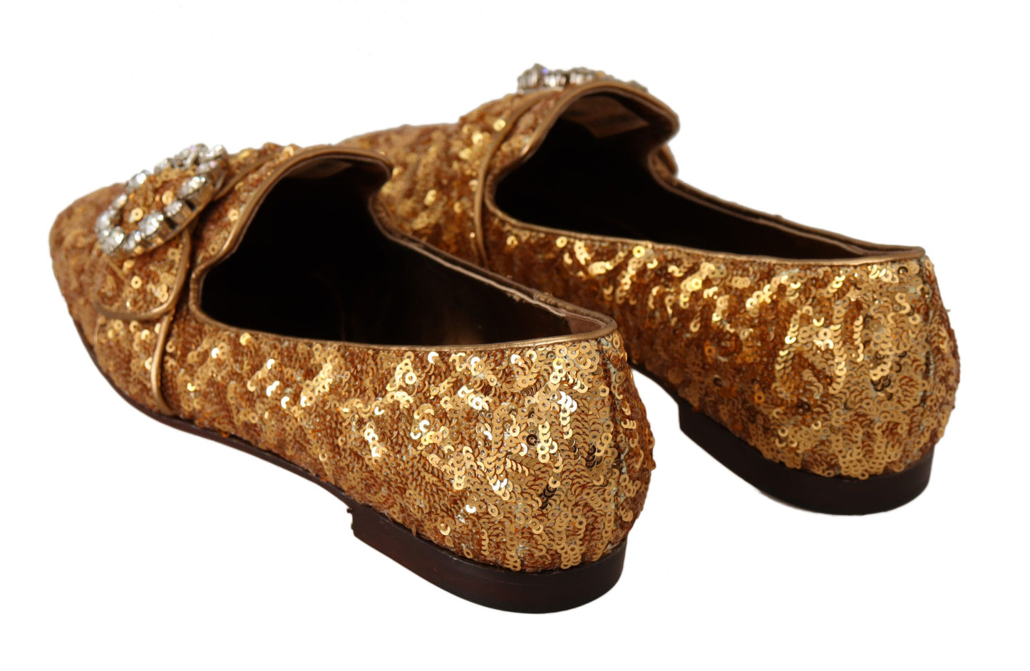 Dolce &amp; Gabbana Elegant Gold Sequin Crystal Flats