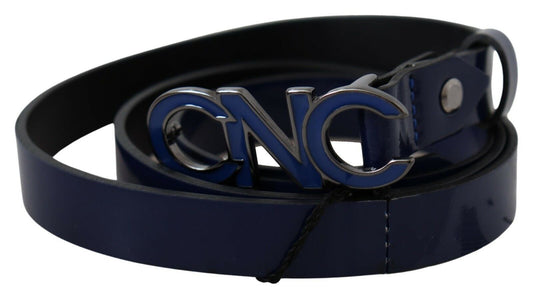 Costume National Slim Dark Blue Leather Belt for Fashion