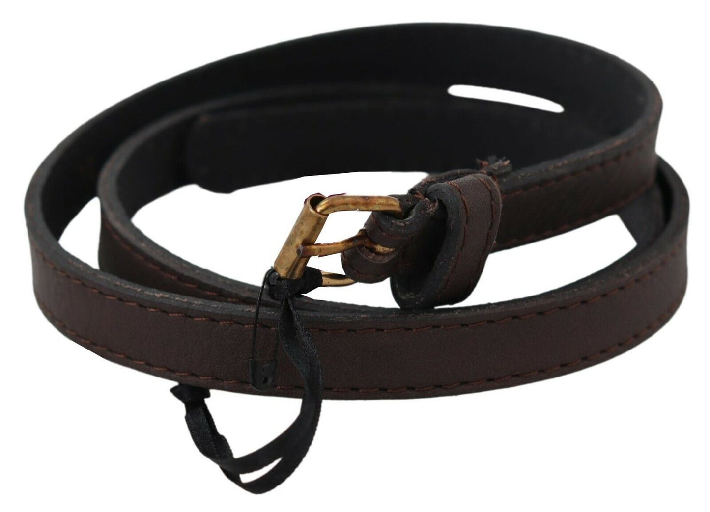 MILA SCHÖN Elegant brown leather belt with gold-colored buckle