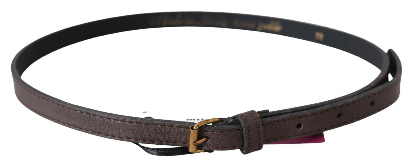 MILA SCHÖN Elegant brown leather belt with gold-colored buckle