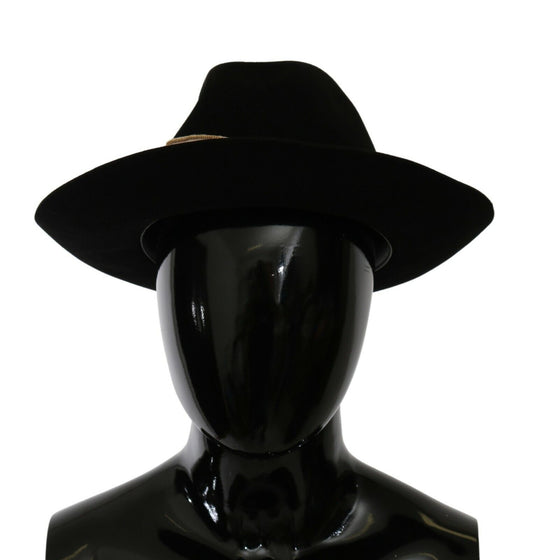 Dolce &amp; Gabbana Elegant Black Lapin Panama Hat with Wide Brim