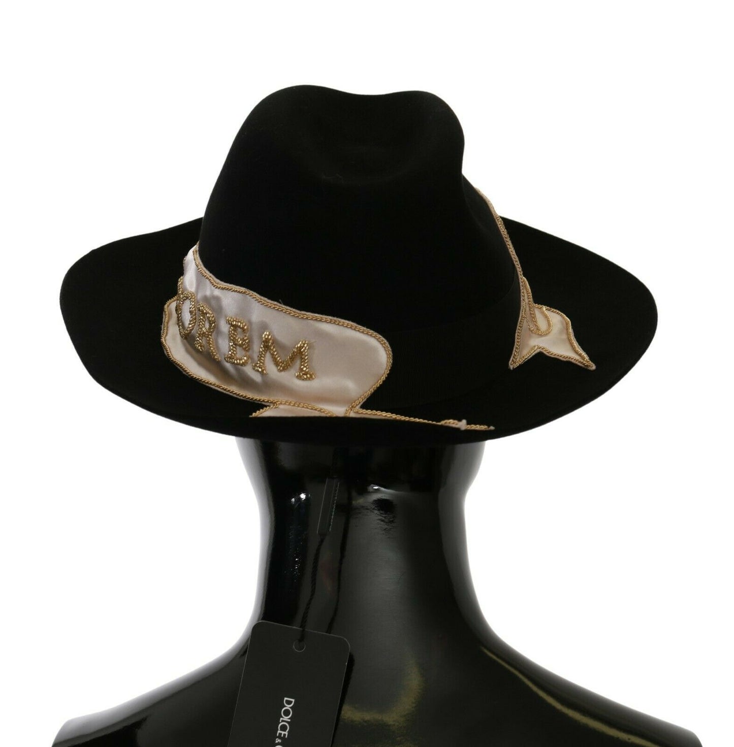 Dolce &amp; Gabbana Elegant Black Lapin Panama Hat with Wide Brim