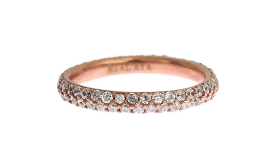 Nialaya Chic Pink Crystal Encrusted Silver Ring