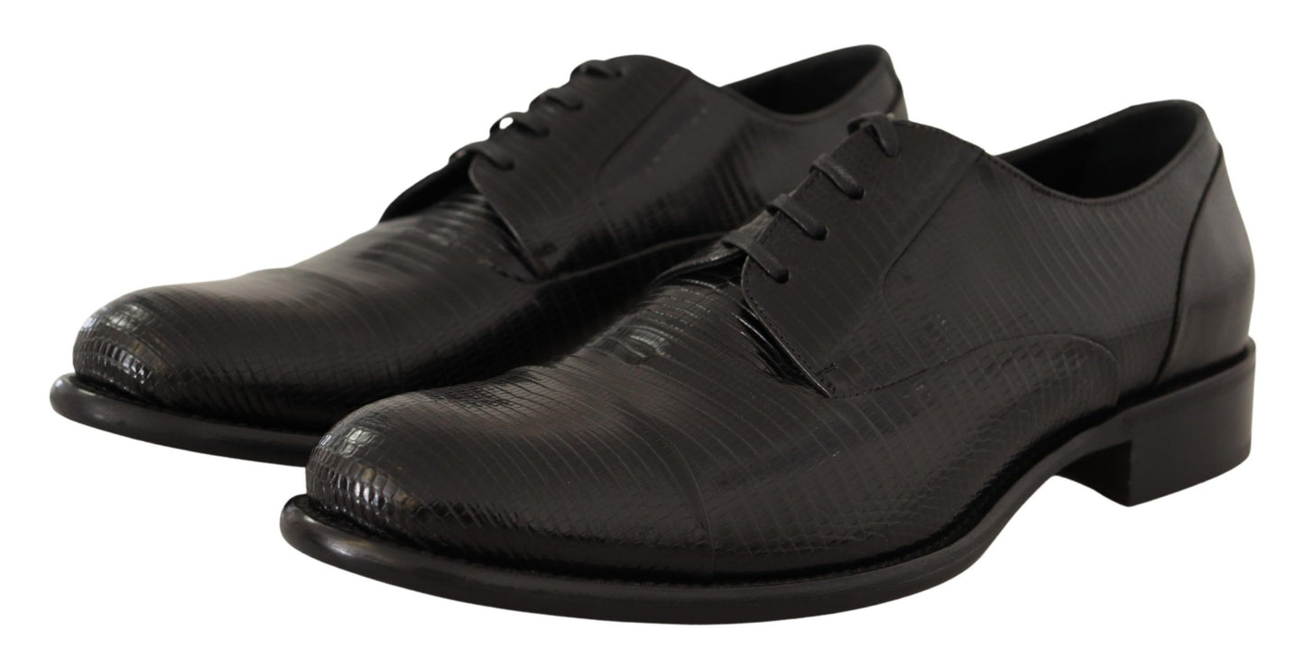 Dolce & Gabbana Elegante Schwarze Eidechsenhaut Derby Schuhe