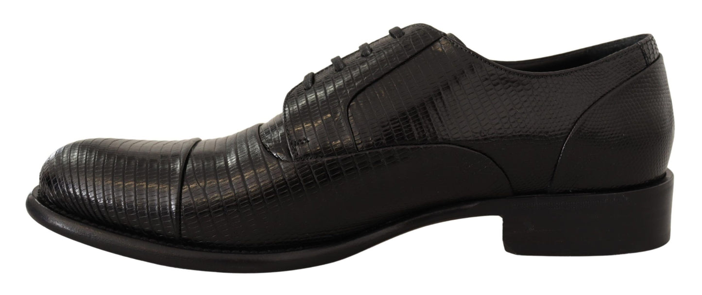 Dolce & Gabbana Elegante Schwarze Eidechsenhaut Derby Schuhe