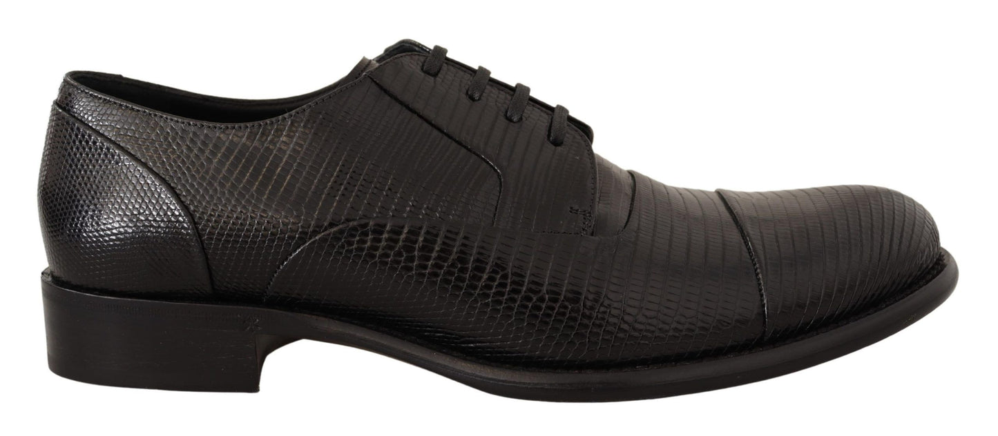 Dolce & Gabbana Elegante Schwarze Eidechsenhaut Derby Schuhe