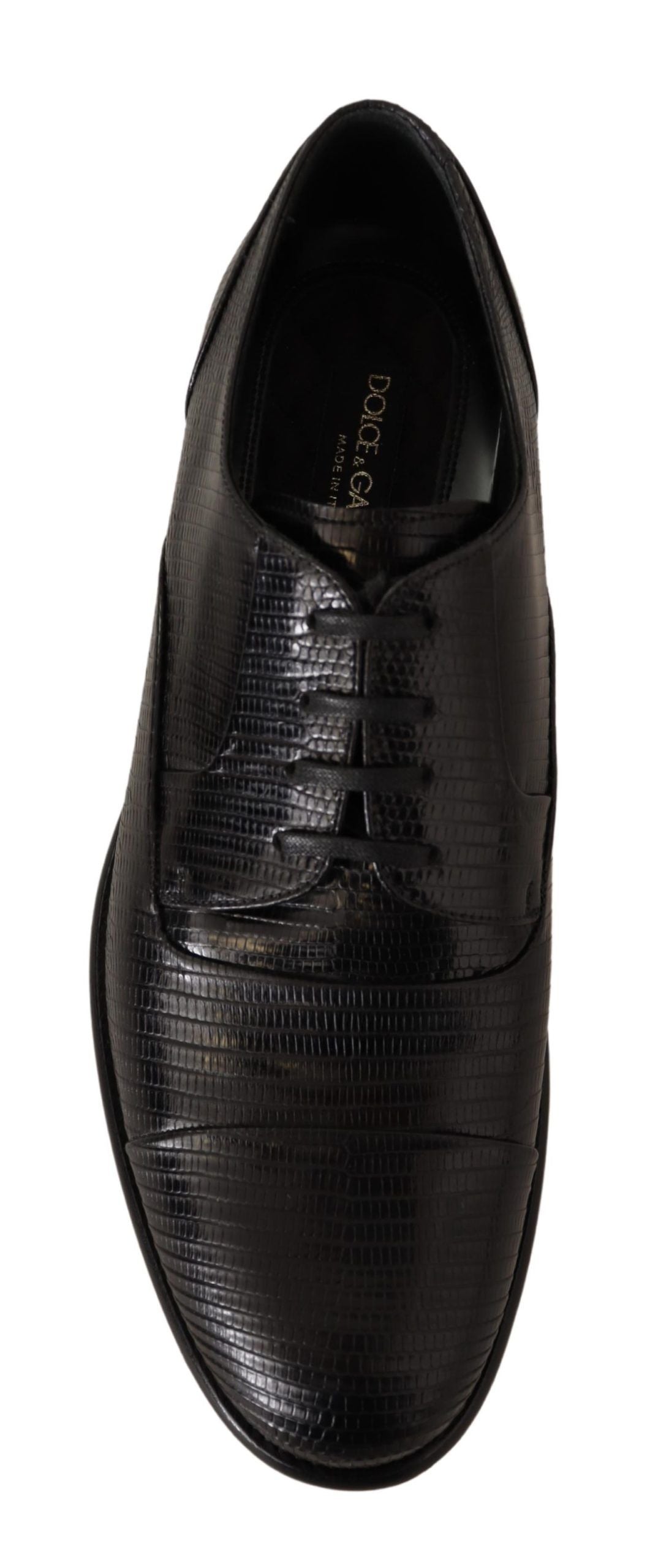 Dolce & Gabbana Elegante Schwarze Eidechsenhaut Derby Schuhe