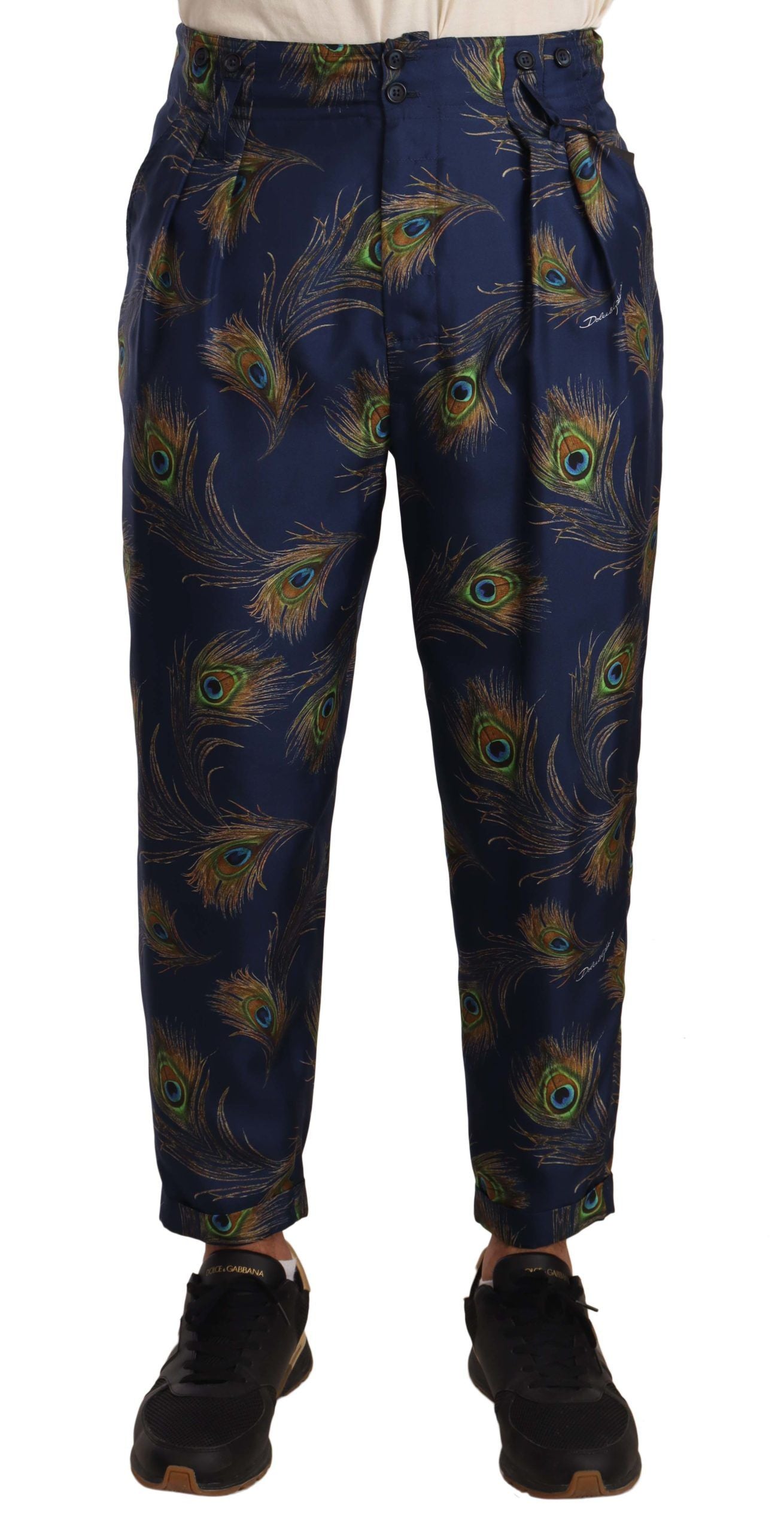 Dolce &amp; Gabbana Exquisite silk pants with peacock pattern