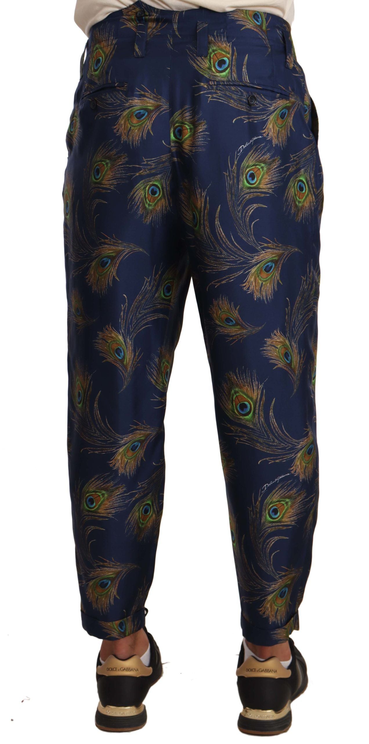 Dolce &amp; Gabbana Exquisite silk pants with peacock pattern