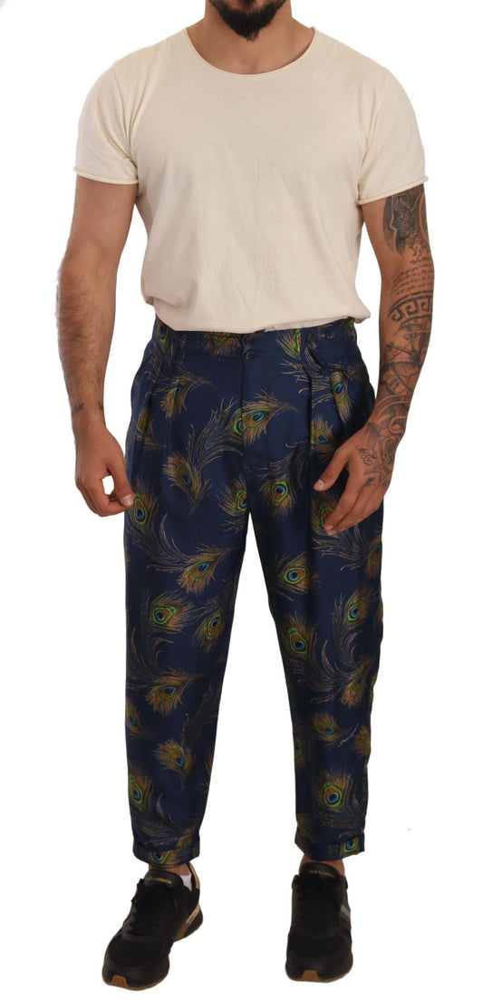 Dolce &amp; Gabbana Exquisite silk pants with peacock pattern