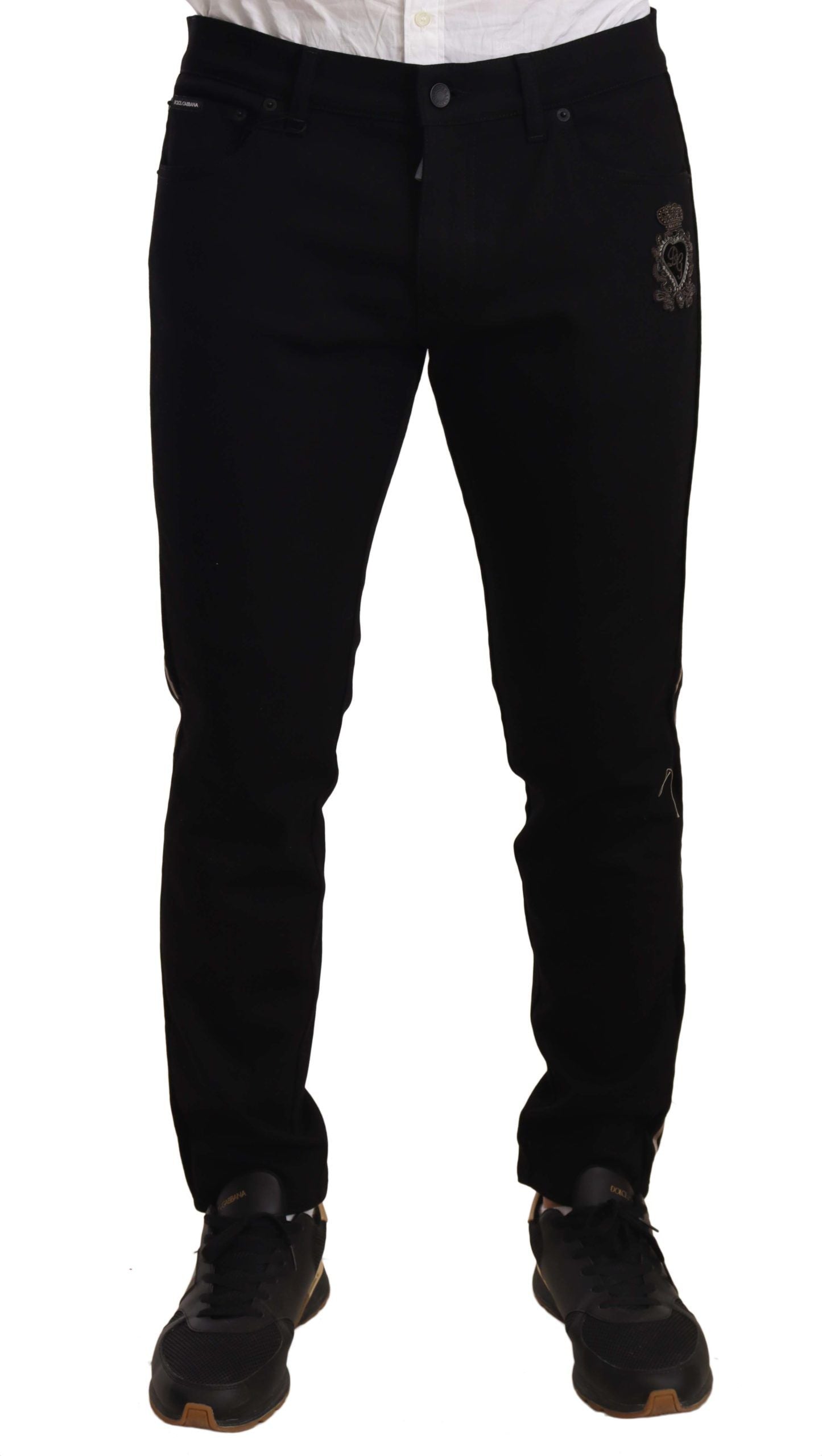 Dolce &amp; Gabbana Heraldic Embroidered Slim Fit Jeans Black