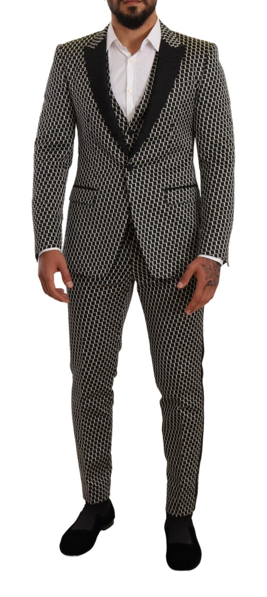 Dolce &amp; Gabbana Elegant Three-Piece Suit Martini Black Check