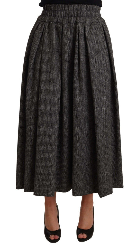 Dolce &amp; Gabbana Elegant wool midi skirt in A-line and grey zigzag