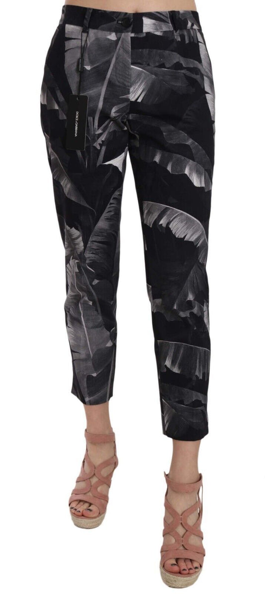 Dolce &amp; Gabbana Elegant black capri pants with banana leaf print