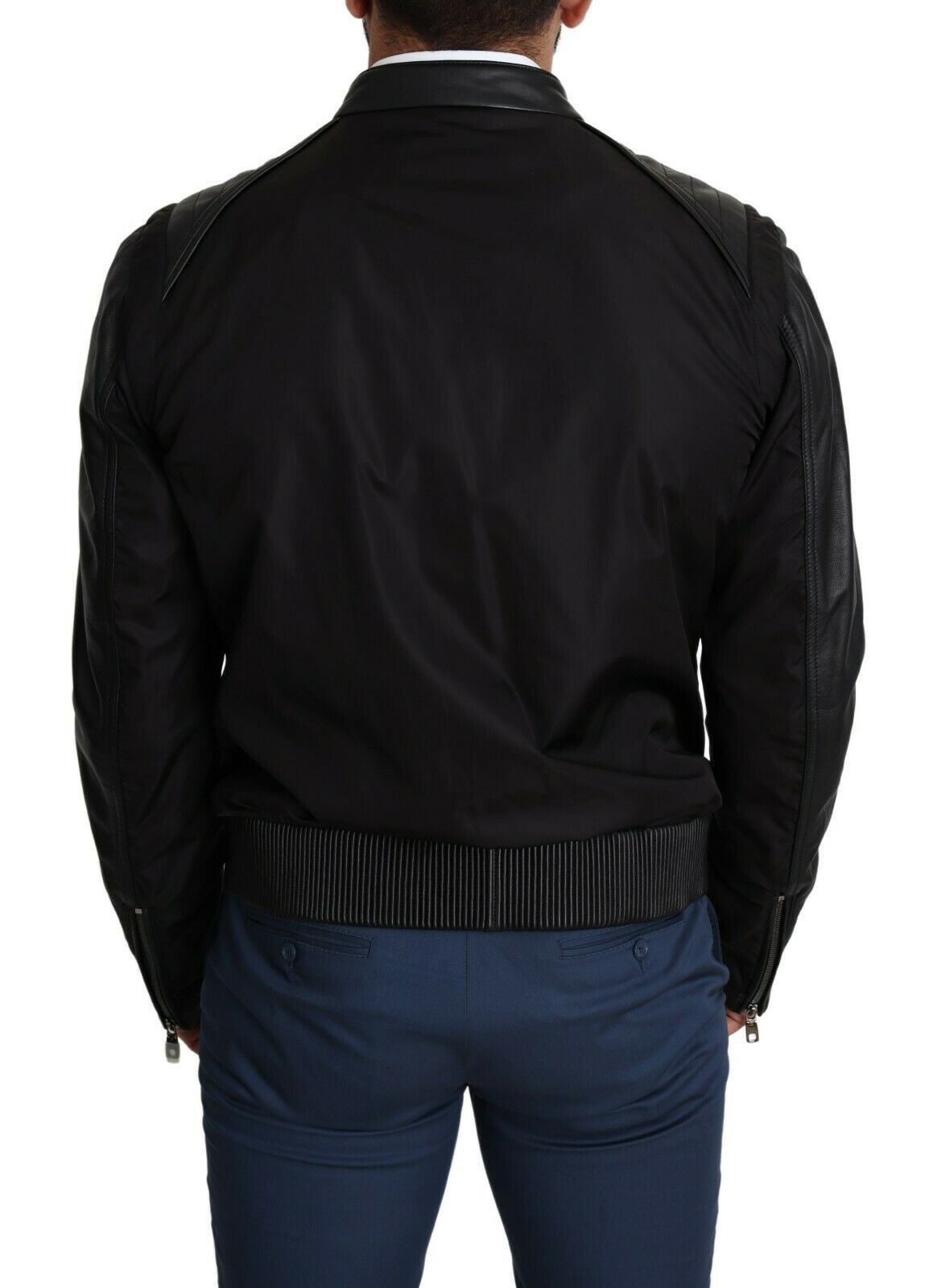 Dolce &amp; Gabbana Elegant black bomber with leather applications