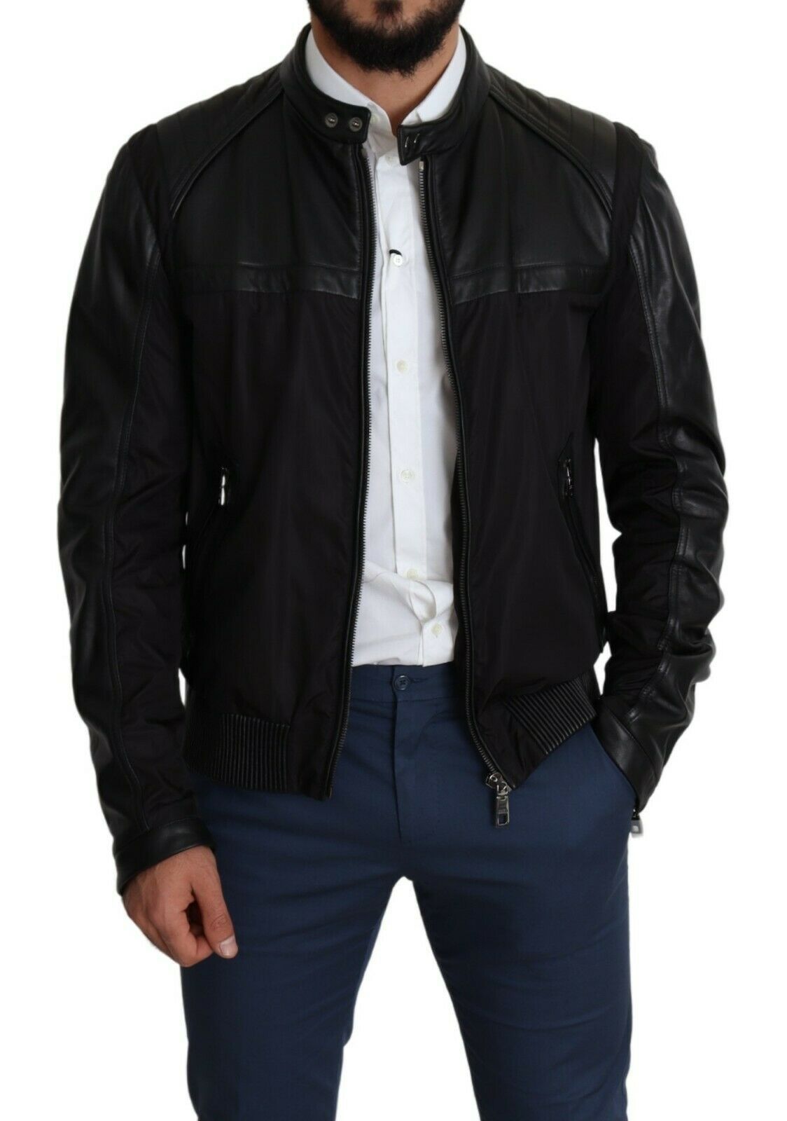 Dolce &amp; Gabbana Elegant black bomber with leather applications