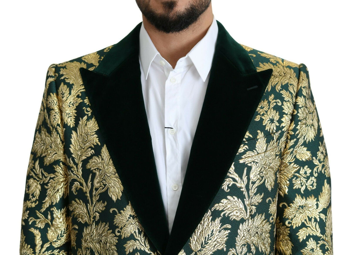 Dolce & Gabbana Elegante goldgrüne Jacquard-Jacke Sicilia