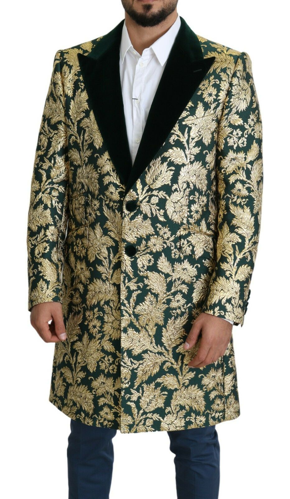 Dolce & Gabbana Elegante goldgrüne Jacquard-Jacke Sicilia