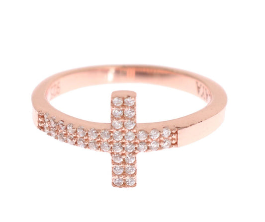 Nialaya Elegant silver ring decorated with pink crystal