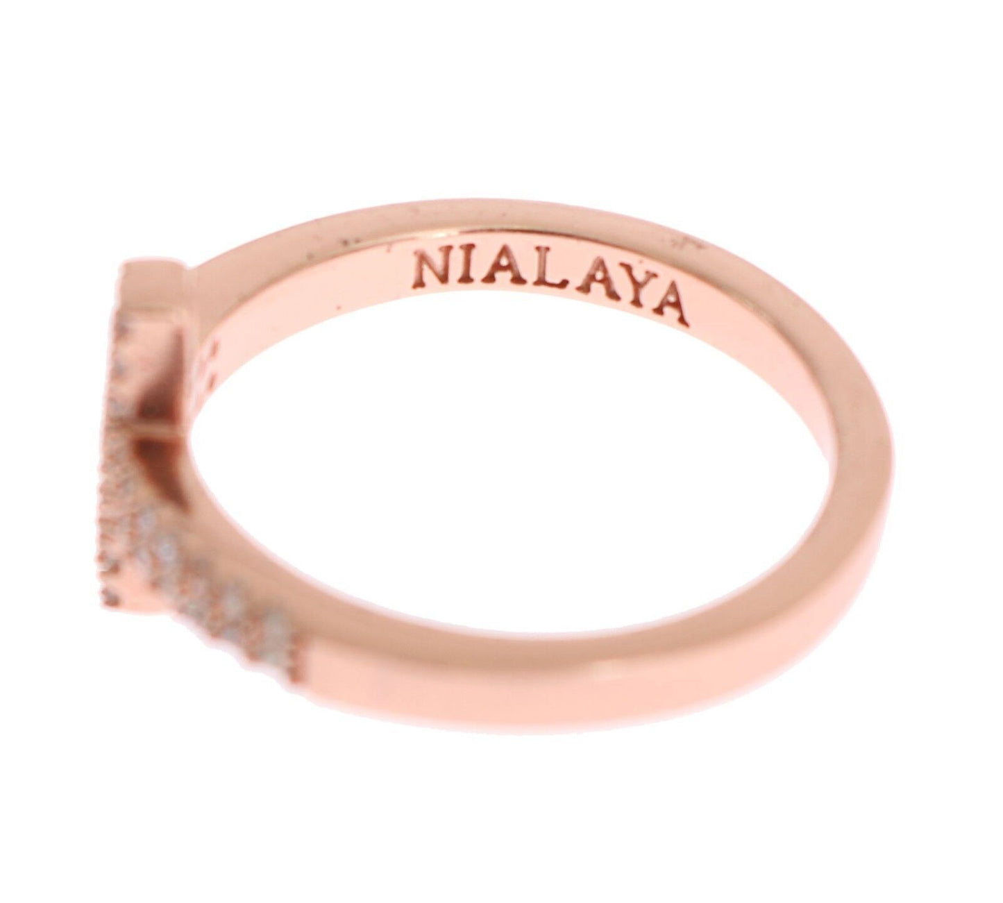 Nialaya Elegant silver ring decorated with pink crystal