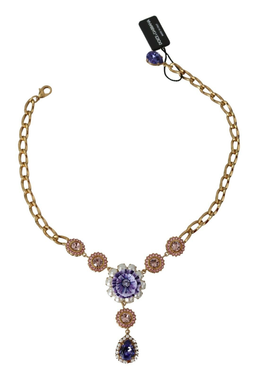 Dolce &amp; Gabbana Elegant necklace with floral charm in gold crystal