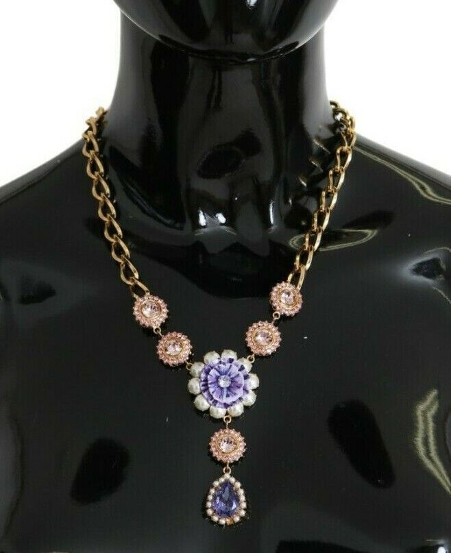 Dolce &amp; Gabbana Elegant necklace with floral charm in gold crystal