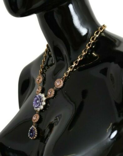 Dolce &amp; Gabbana Elegant necklace with floral charm in gold crystal