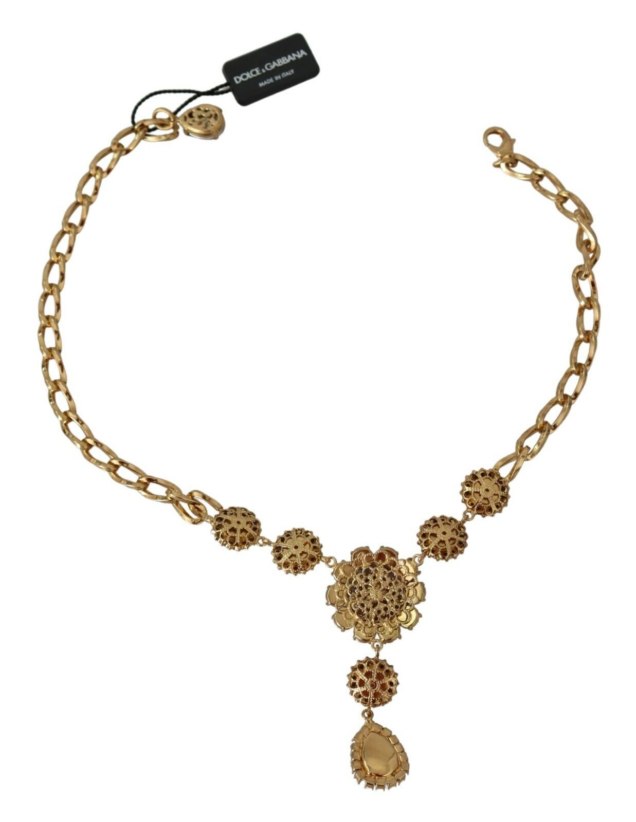 Dolce &amp; Gabbana Elegant necklace with floral charm in gold crystal